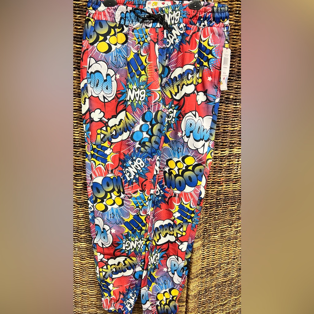 Oh Snap! - Colorful Comic Print Joggers- Size: Medium, New With Tags